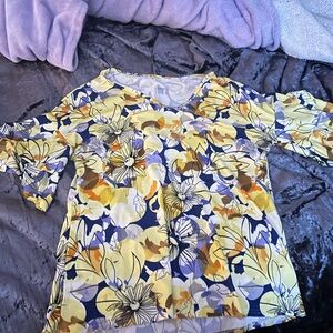 Floral Yellow and Blue Blouse